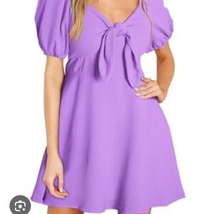 Dokotoo Women's Lilac Purple Puff Sleeve Tie Front Mini Dress